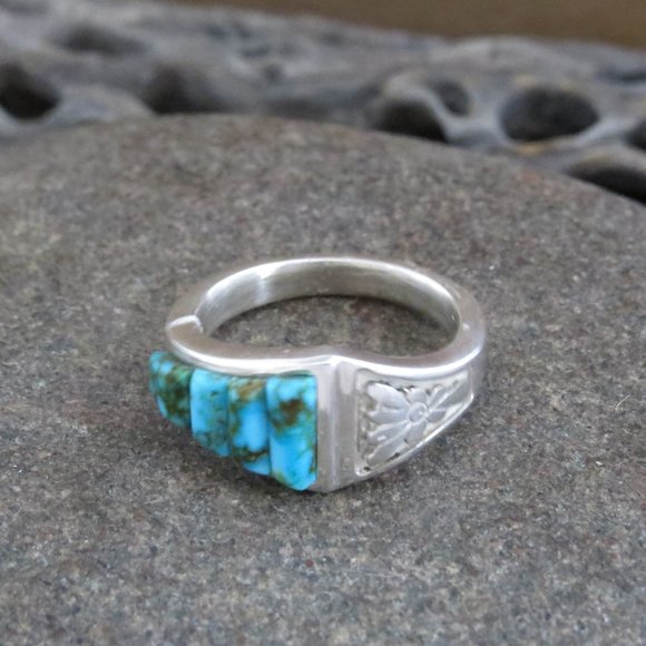 Native American Cobblestone Turquoise and Sterling Silver Statement Ring SZ 7 - Picture 6 of 11
